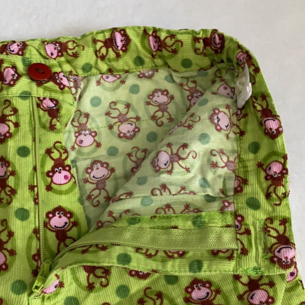 {VTG} CR Kids | Monkey & Polka Dot Wide Leg Corduroy Pants Ruffle Pocket Green 5 - Picture 7 of 15